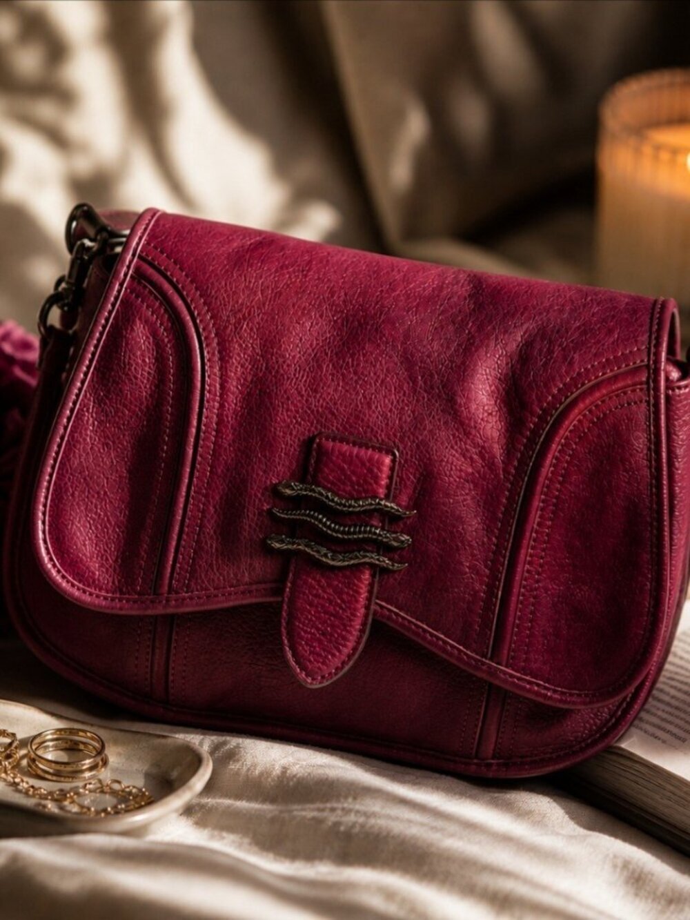 Aimee Kestenberg Oxblood Fierce Leather Saddle Crossbody Bag Burgundy - Picture 2 of 16